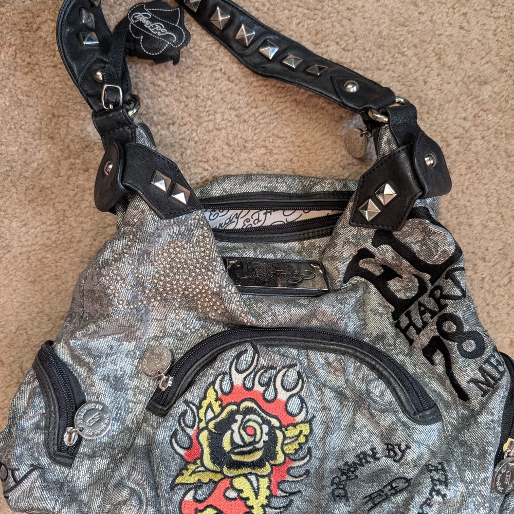 Ed Hardy Gray and Black Women's Bag